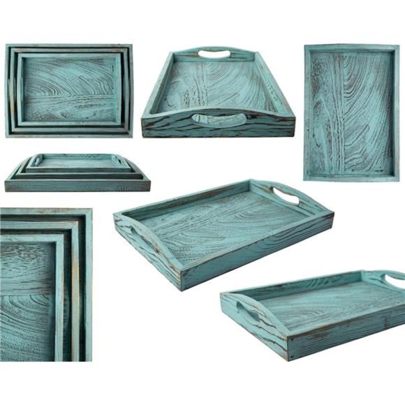 Rustic Wooden Serving Trays with Handle - Set of 3 - Large, Medium and Small - Picture 5 of 7